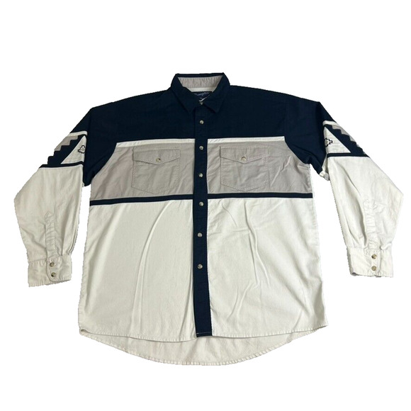 Wrangler Western Shirt Mens Large Snap Stripped Color Block Heavyweight Cowboy - Picture 1 of 9